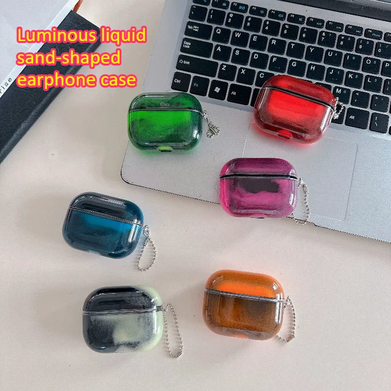 Quicksand Dynamic Luminous Headphone Case for Airpods1 2 3 4Pro Moving Sand Sparkles Earphone Cover Multicolor Series Dark Shell